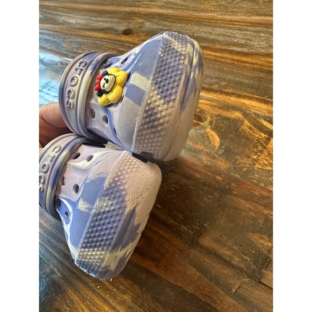 Crocs Kids Classic Marbled Clog Purple White Swirl Minnie Mouse Jibbitz Shoe C8